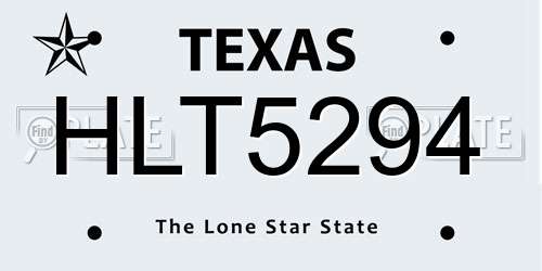 HLT5294 Texas License Plate