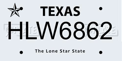 HLW6862 Texas License Plate