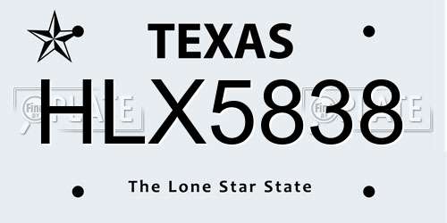 HLX5838 Texas License Plate