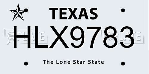 HLX9783 Texas License Plate