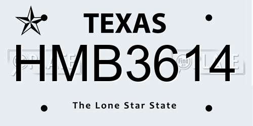 HMB3614 Texas License Plate