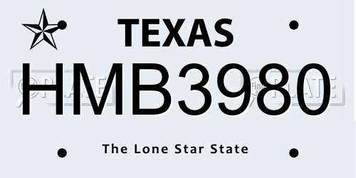 HMB3980 Texas License Plate