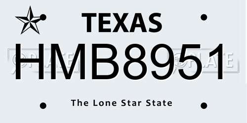 HMB8951 Texas License Plate