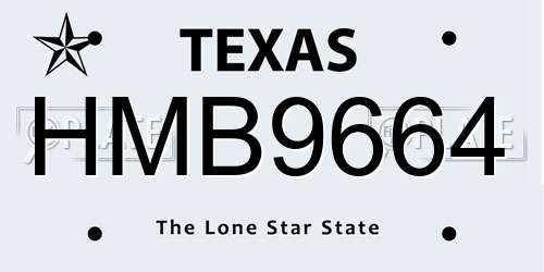 HMB9664 Texas License Plate