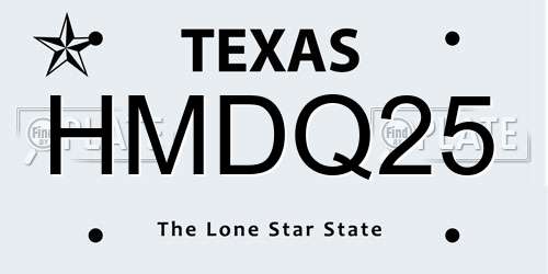 HMDQ25 Texas License Plate