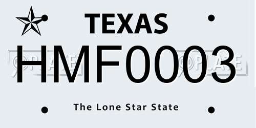 HMF0003 Texas License Plate