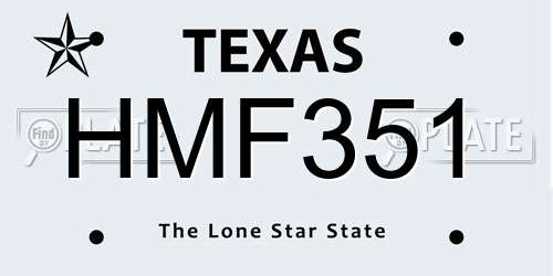 HMF351 Texas License Plate