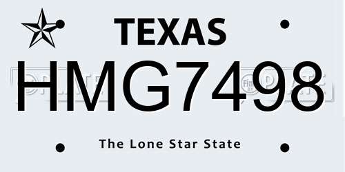 HMG7498 Texas License Plate
