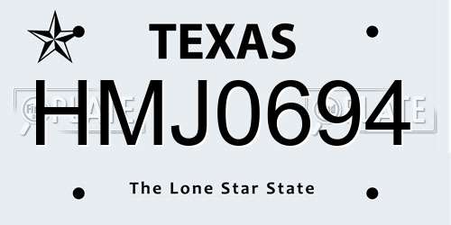 HMJ0694 Texas License Plate