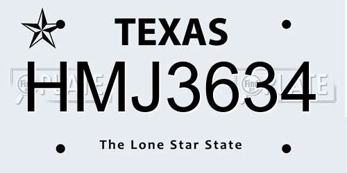 HMJ3634 Texas License Plate