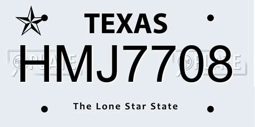 HMJ7708 Texas License Plate