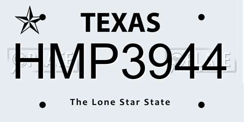 HMP3944 Texas License Plate