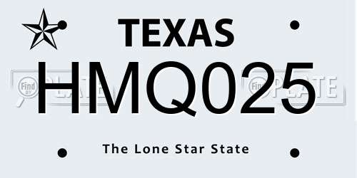 HMQ025 Texas License Plate