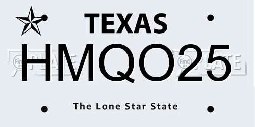 HMQO25 Texas License Plate