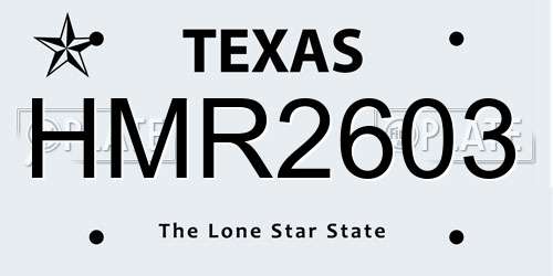 HMR2603 Texas License Plate