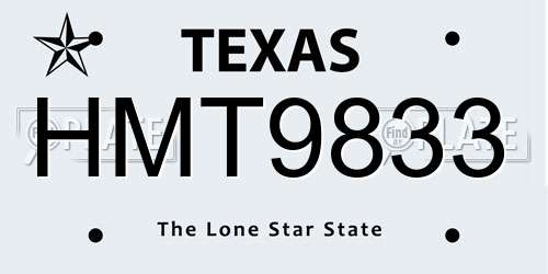 HMT9833 Texas License Plate