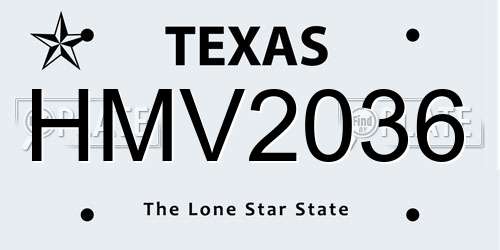 HMV2036 Texas License Plate