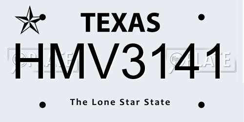 HMV3141 Texas License Plate