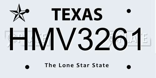 HMV3261 Texas License Plate