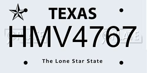 HMV4767 Texas License Plate