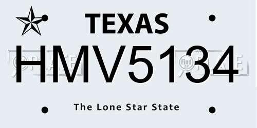 HMV5134 Texas License Plate