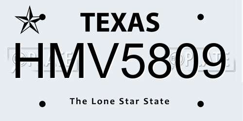 HMV5809 Texas License Plate