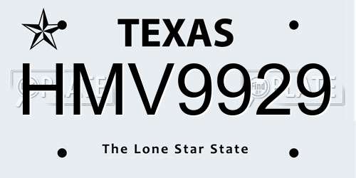 HMV9929 Texas License Plate