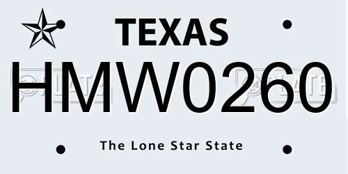 HMW0260 Texas License Plate