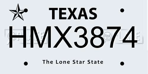 HMX3874 Texas License Plate
