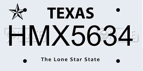 HMX5634 Texas License Plate