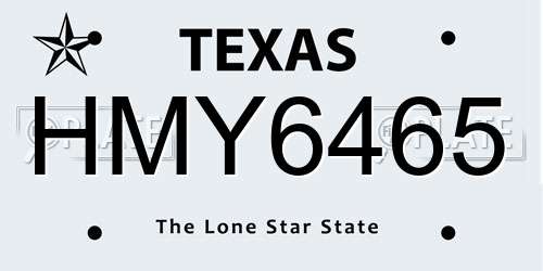 HMY6465 Texas License Plate