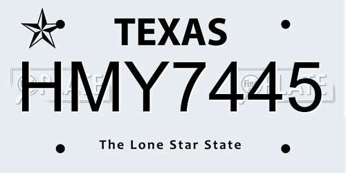 HMY7445 Texas License Plate