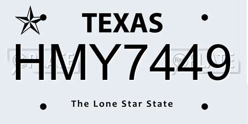 HMY7449 Texas License Plate