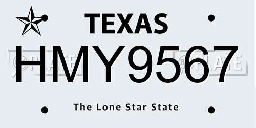 HMY9567 Texas License Plate