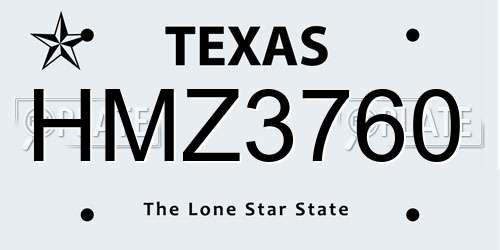 HMZ3760 Texas License Plate