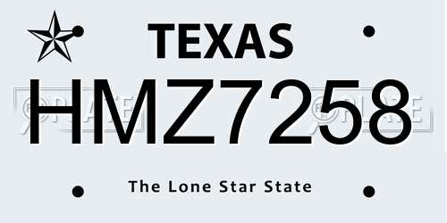 HMZ7258 Texas License Plate