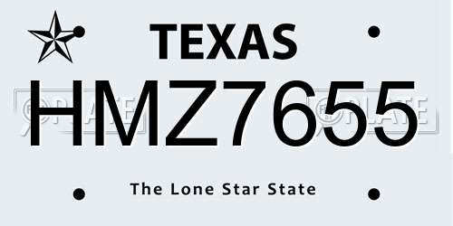 HMZ7655 Texas License Plate