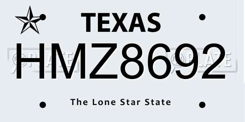 HMZ8692 Texas License Plate