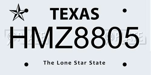 HMZ8805 Texas License Plate