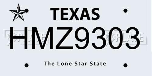 HMZ9303 Texas License Plate