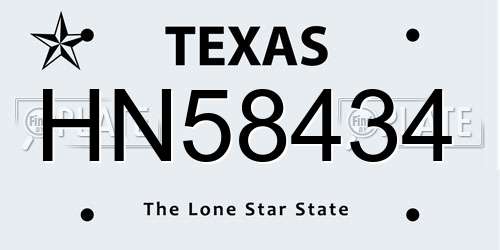 HN58434 Texas License Plate