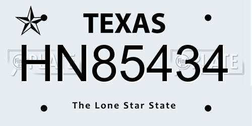 HN85434 Texas License Plate