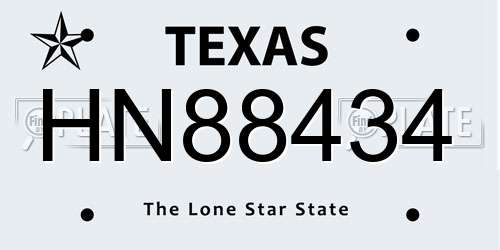 HN88434 Texas License Plate
