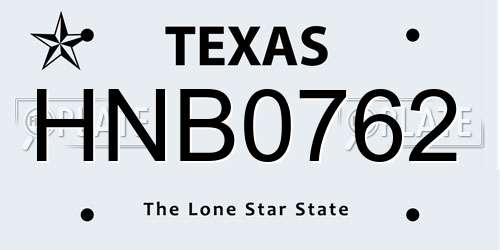 HNB0762 Texas License Plate