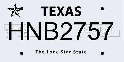 HNB2757 Texas License Plate