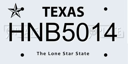 HNB5014 Texas License Plate