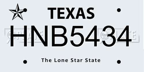 HNB5434 Texas License Plate