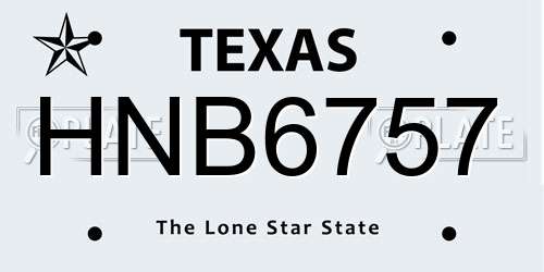 HNB6757 Texas License Plate