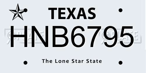 HNB6795 Texas License Plate