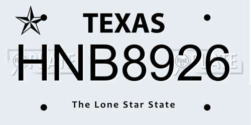 HNB8926 Texas License Plate